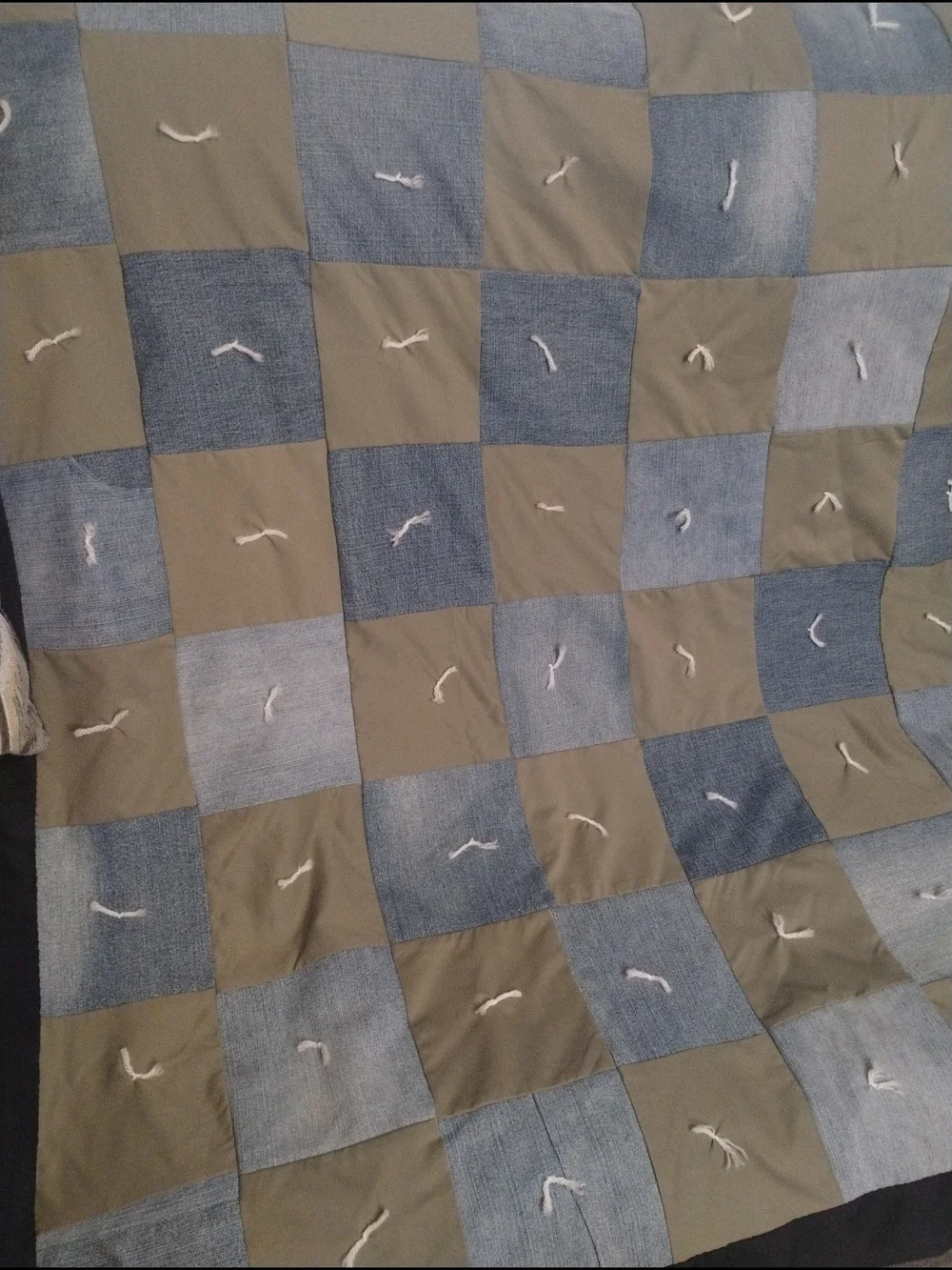 Vintage 70x50 Patchwork QuiltDenim Vintage Jean Patches  Blanket in Blue/Green